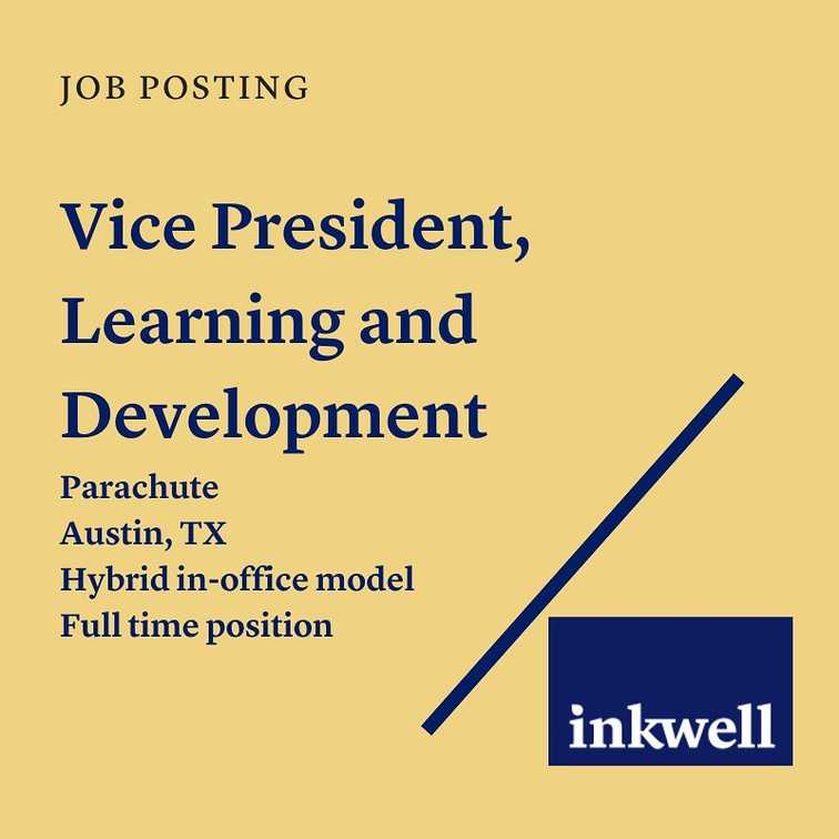 Job Alert!! 

Inkwell has partnered with Parachute, who has reimagined the plasma donation experience into one that is easier and friendlier. They are seeking a Vice President of Learning and Development to join their team to create a learning development program, focused on the design and development of innovative, learner-centered, and impactful learning experiences that meets the company’s strategic business objectives. The ideal candidate will have 15+ years of experience in instructional design and corporate training, with a minimum of 10+ years experience in technology and systems training, and 5+ years leading training teams. This full-time position is located in Austin, TX, with a hybrid in-office model. Inkwell is offering a $5,000 referral reward if you refer someone who gets hired!

Learn more at our link in bio✨
